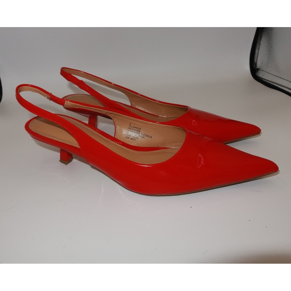 Express Women's Size 8 Red Patent Slingback Kitten Heels Pointed Toe Pumps Y2K